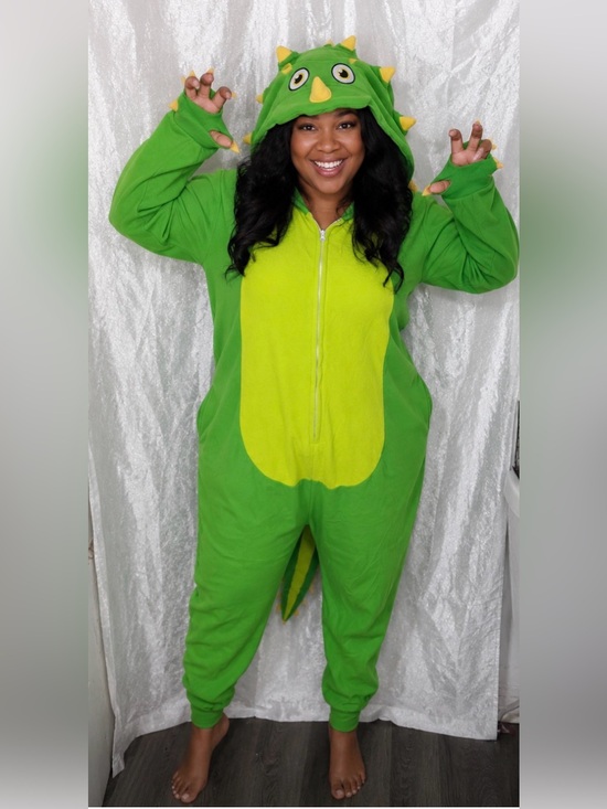 None Pants - Green Women's Dinosaur  Hooded Onesie Jumpsuit